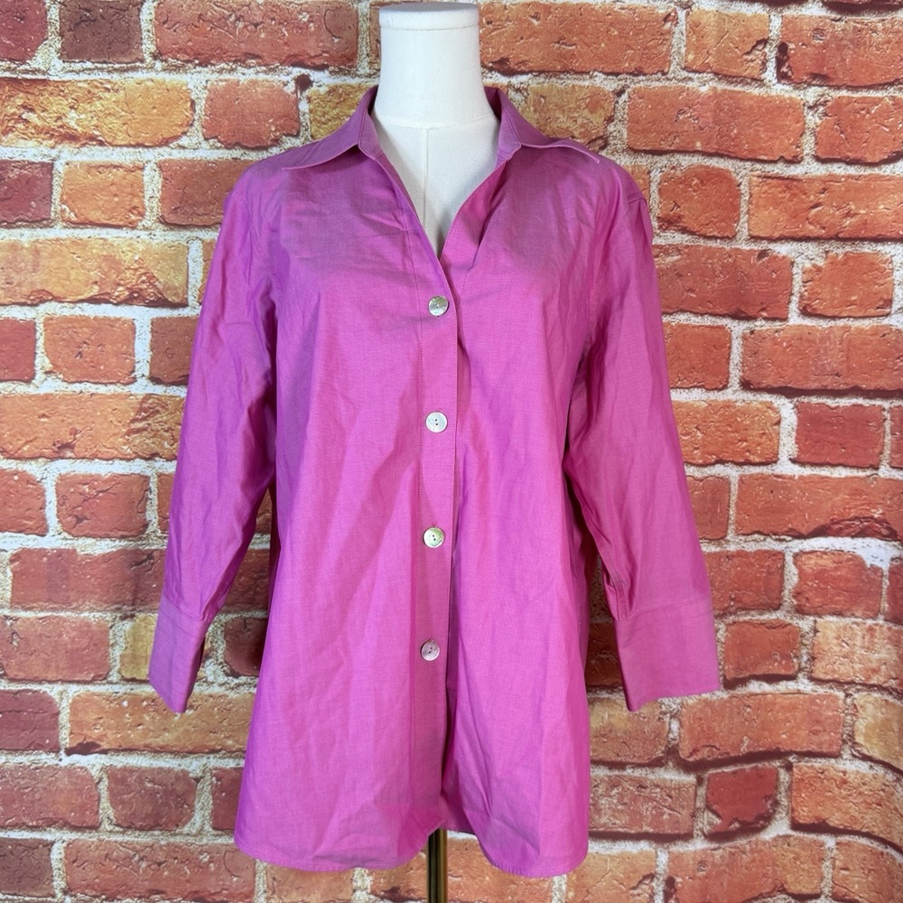 Foxcroft Non Iron Shaped Fit Pink Long Sleeve Women's 14W Button Up Career